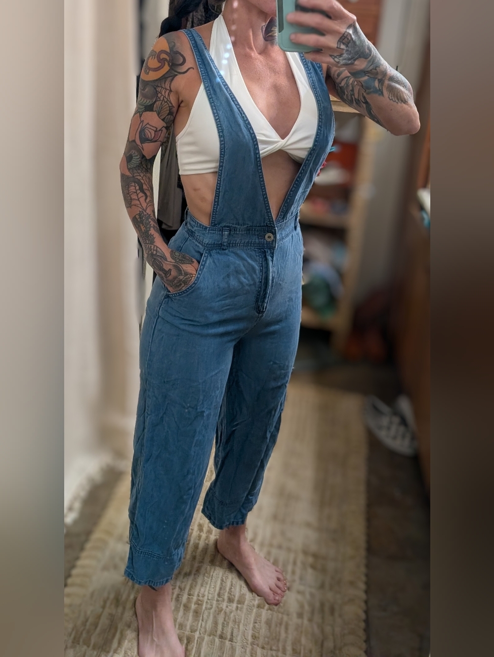 BB Dakota Blue Denim V-Neck Overalls